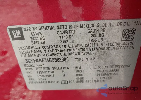 2016 Cadillac Srx Luxury Collection z USA, uszkodzony, nr VIN 3GYFNBE34GS562880